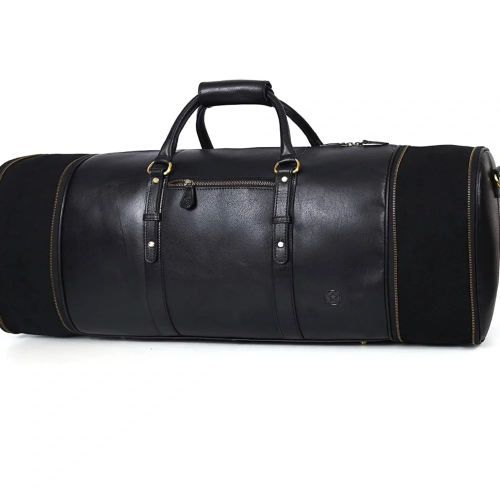 BRAND NEW EXTENDABLE REAL BUFFALO LEATHER DUFFLE TRAVEL OVERNIGHT BAG NWT - Picture 2 of 7